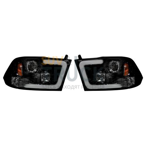 Dodge RAM 09-13 1500 & 10-14 2500/3500 PROJECTOR HEADLIGHTS w/ Ultra High Power Smooth OLED HALOS & DRL - Smoked / Black