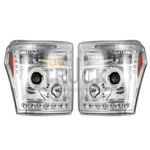 Ford Superduty 11-16 F250/F350/F450/F550 PROJECTOR HEADLIGHTS w/ CCFL HALOS & DRL - Clear / Chrome