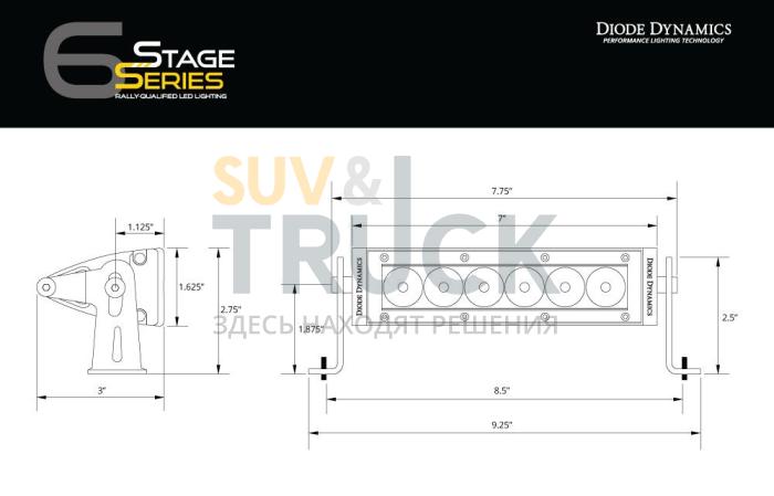 Противотуманная LED балка Stage Series 6 дюймов, SAE/Wide