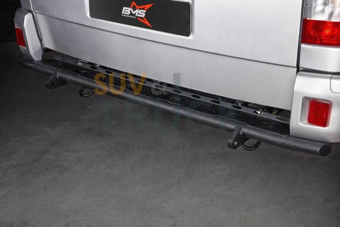Задний силовой бампер BMS ALFA для УАЗ Патриот пикап 2009-19, полимерное покрытие + цинкование