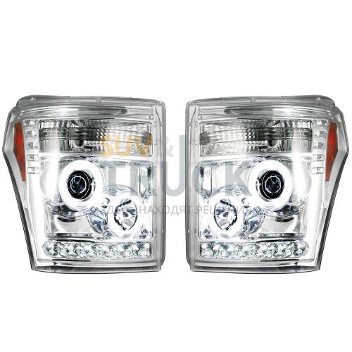 Ford Superduty 11-16 F250/F350/F450/F550 PROJECTOR HEADLIGHTS w/ CCFL HALOS & DRL - Clear / Chrome