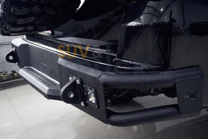 Задний силовой бампер BMS ALFA для УАЗ Патриот 2016-18, покрытие Line-X