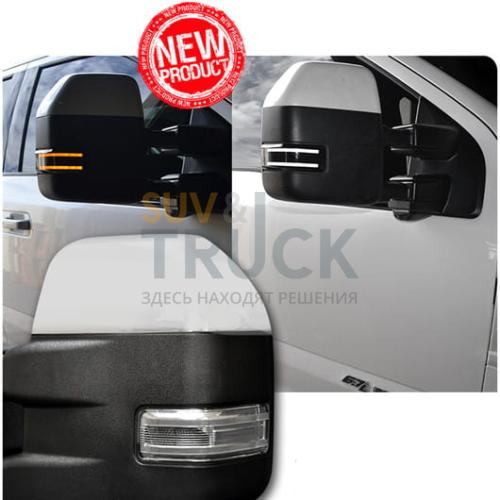 Ford 17-18 F250/F350/F450 Superduty Side Mirror Lenses (2-Piece Set) w/ WHITE LED Running Lights, AMBER Scanning LED Turn Signals & WHITE LED Spot Lights - Smoked Lens