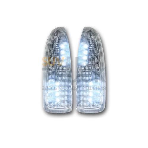 Ford 03-07 F250/F350 Superduty & Excursion Side Mirror Lenses (2-Piece Set) w/ WHITE LED Running Lights & Turn Signals - Clear Lens