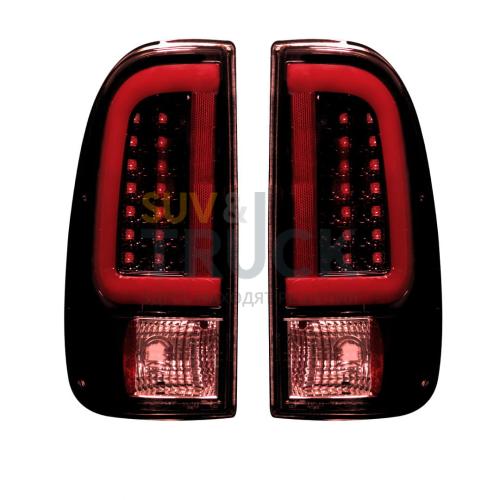 Ford Superduty F250HD/350/450/550 99-07 & F150 97-03 Straight aka "Style" Side OLED Tail Lights - Dark Red Smoked Lens