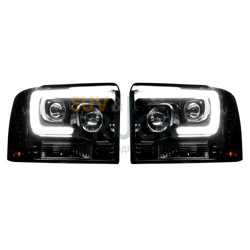 Ford Superduty 05-07 F250/F350/F450/F550 PROJECTOR HEADLIGHTS w/ Ultra High Power Smooth OLED HALOS & DRL - Smoked / Black