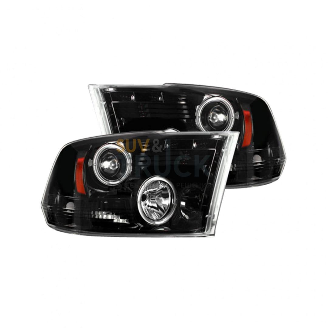 Fits 09-14 Ram 1500 10-14 Ram 2500/3500 Black Bezel Halo Projector Headlights