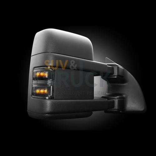 Ford 08-16 F250/F350 Superduty Side Mirror Lenses (2-Piece Set) w/ WHITE LED Running Lights & AMBER Scanning LED Turn Signals - Smoked Lens