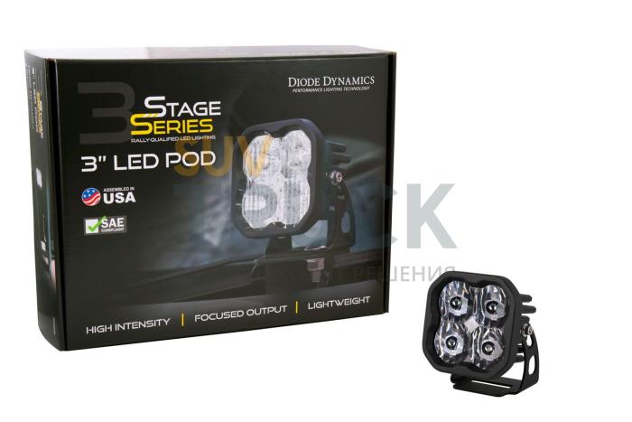 Противотуманная LED-фара SS3 Sport SAE с белой подсветкой