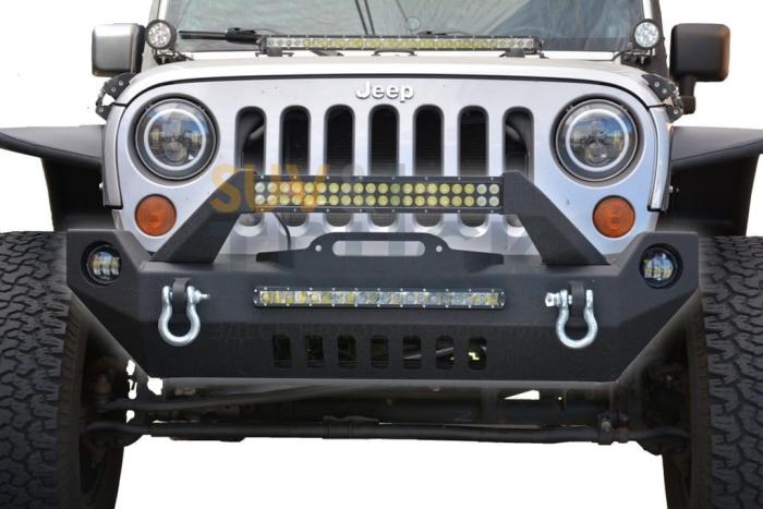 Steel Mid Front Bumper 17 w/ Fog Lights for 07-17 Jeep Wrangler
