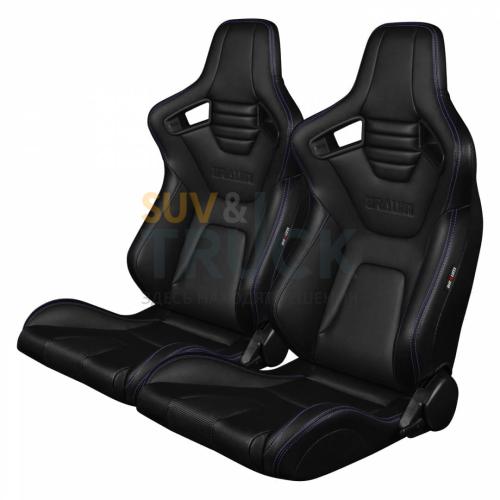Спортивные сиденья анатомические серии Elite-X Series Sport Seats - Black Leatherette (Purple Stitching)